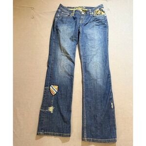 COOGI Jeans Womens 11/12 Embellished‎ Patchwork Denim Army Military Rare 32X32.